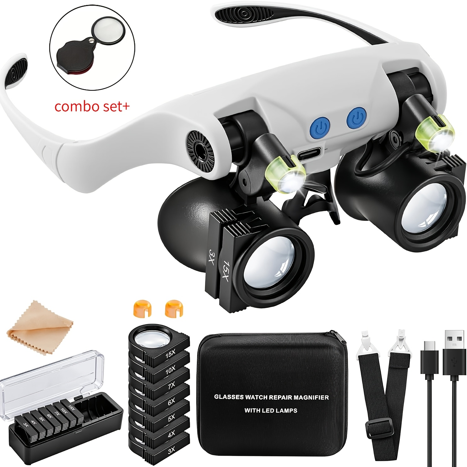 Electronics Repair Glasses - Head-mounted LED Magnifying Glasses+ Mini Folding