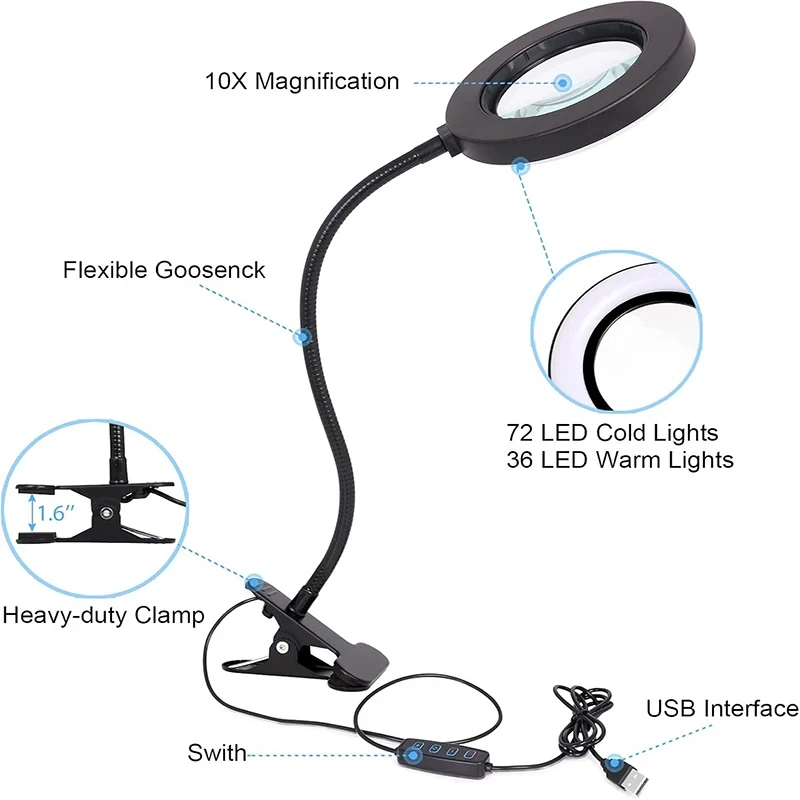 10X Magnifying Glass with 3 Co - Electronics Repair Glasses 评论和价格